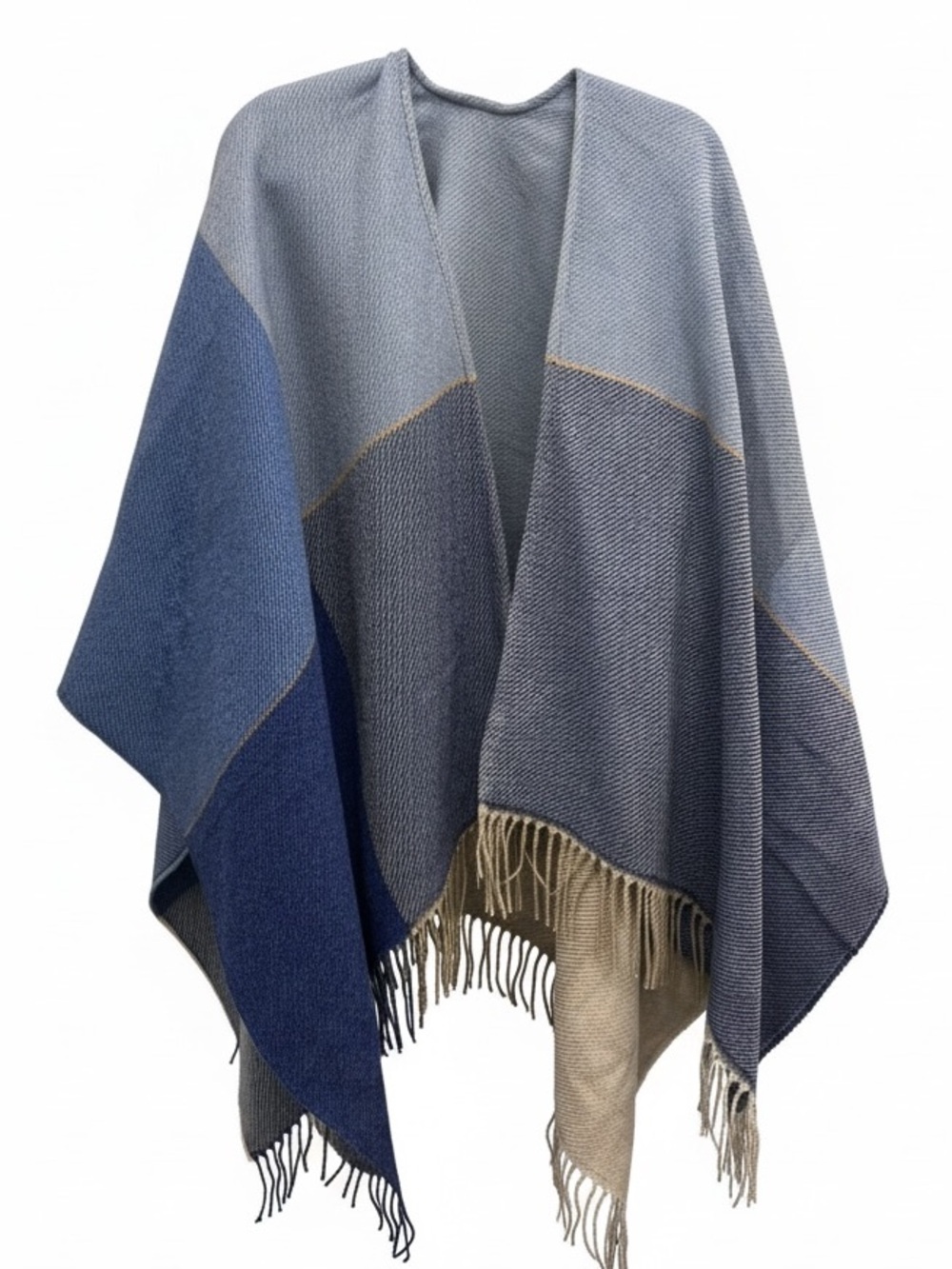 Uniqlo NWT color block fringe poncho, one size